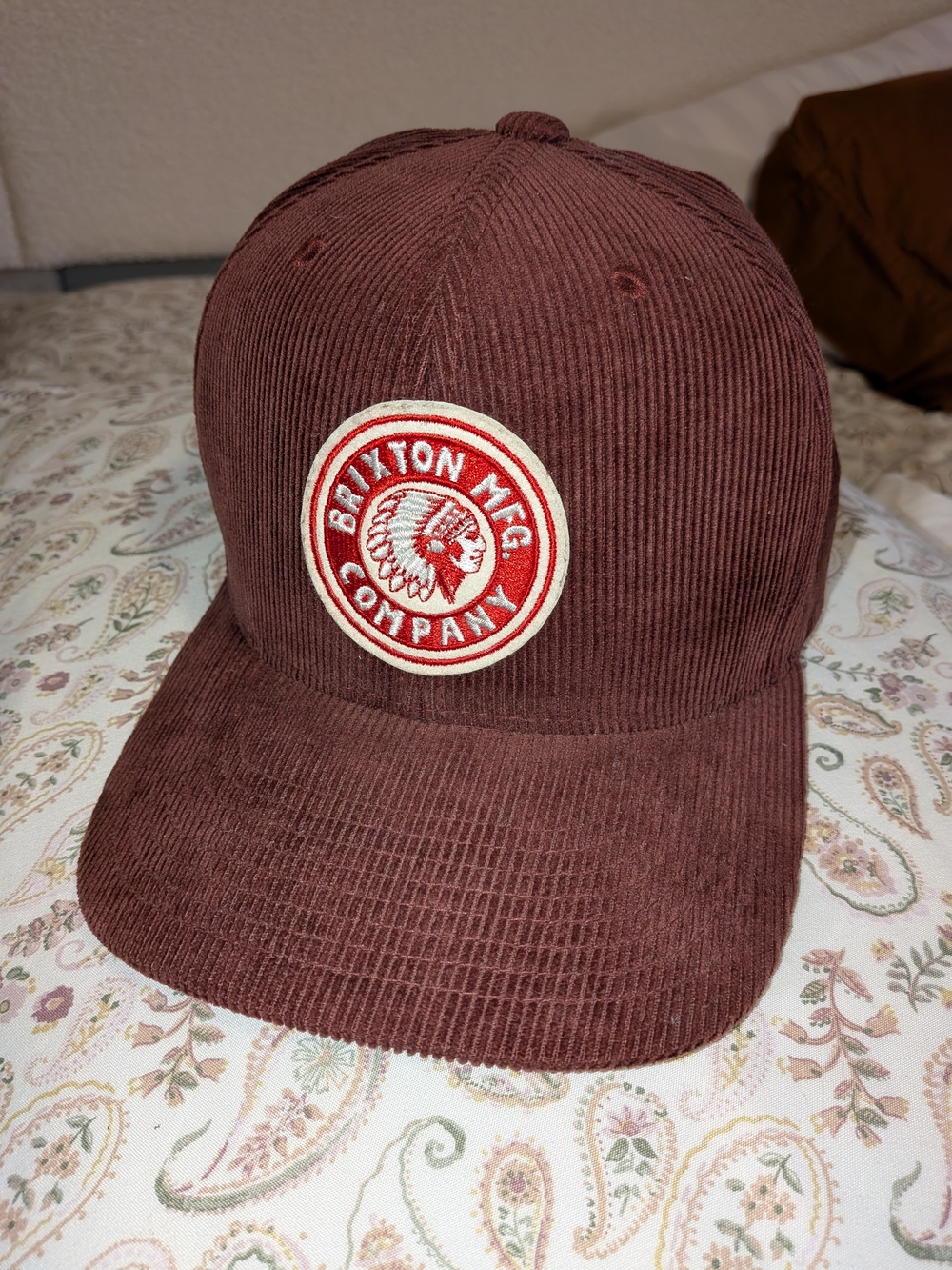 Brixton Brown Corduroy Cap with Red Patch
